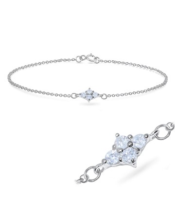 CZ Setting on Flower Silver Bracelet BRS-572